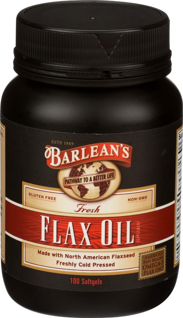 Barlean'ın Omega 3 6 9 Flaxseed Oil Supplements, Cold-Pressed Flax Tohum Supplement Softgels with 1650 mg ALA Fatty Acids, 100 Count Count Count Count