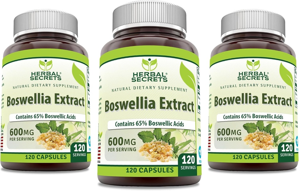 Herbal Sırları Boswellia Serrata Extract (65% Boswellic Acids) 600 mg Capsules Supplement | Non-GMO | Gluten Free (120 | 3 Pack)