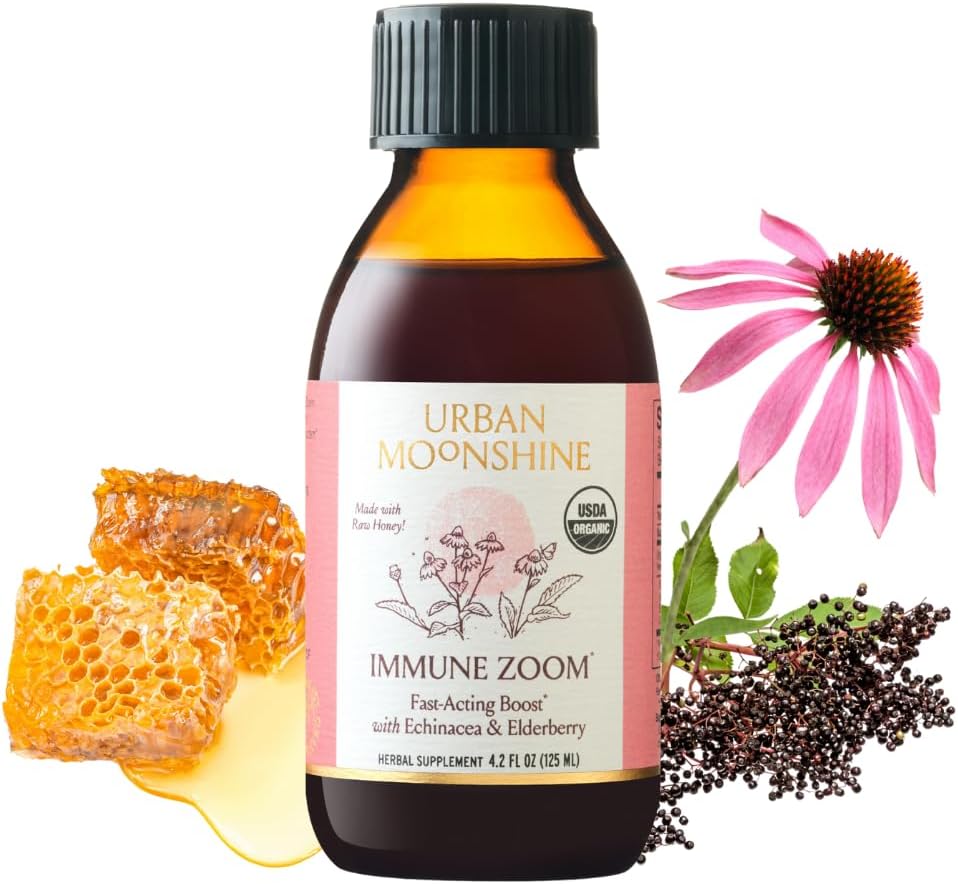 Urban Moonshine Immune Zoom - Hızlı Giriş Immunity Boost - Organik Yaşlı Syrup - Echinacea - Raw Honey - Sertifikalı Organik - 4.2 Fl Oz
