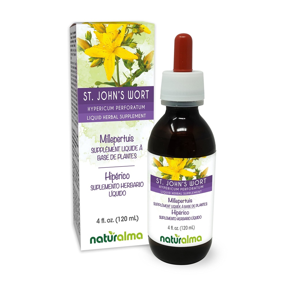 Naturalma St. John's Wort (Hypericum perforatum) herb with Flowers Alkol-Free Tincture - 4 fl oz Sıvı Ekstraksiyon - Herbal Supplement - Vegan