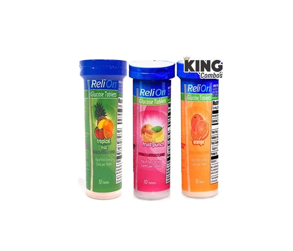 Her biri 10 tabletle paketlemek için Glucose Tabletleri: Orange, Tropikal ve Meyve Zehir + King QR Code