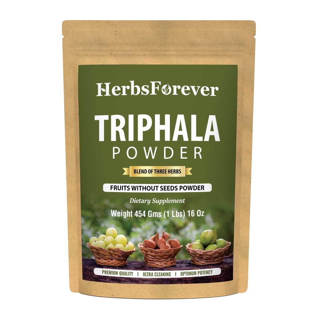 Herbsforever Triphala Churna Toz Geleneksel Ayurvedic Formulation Supports Detoxification and Rejuvenation Non GMO, Vegan 454 GMS