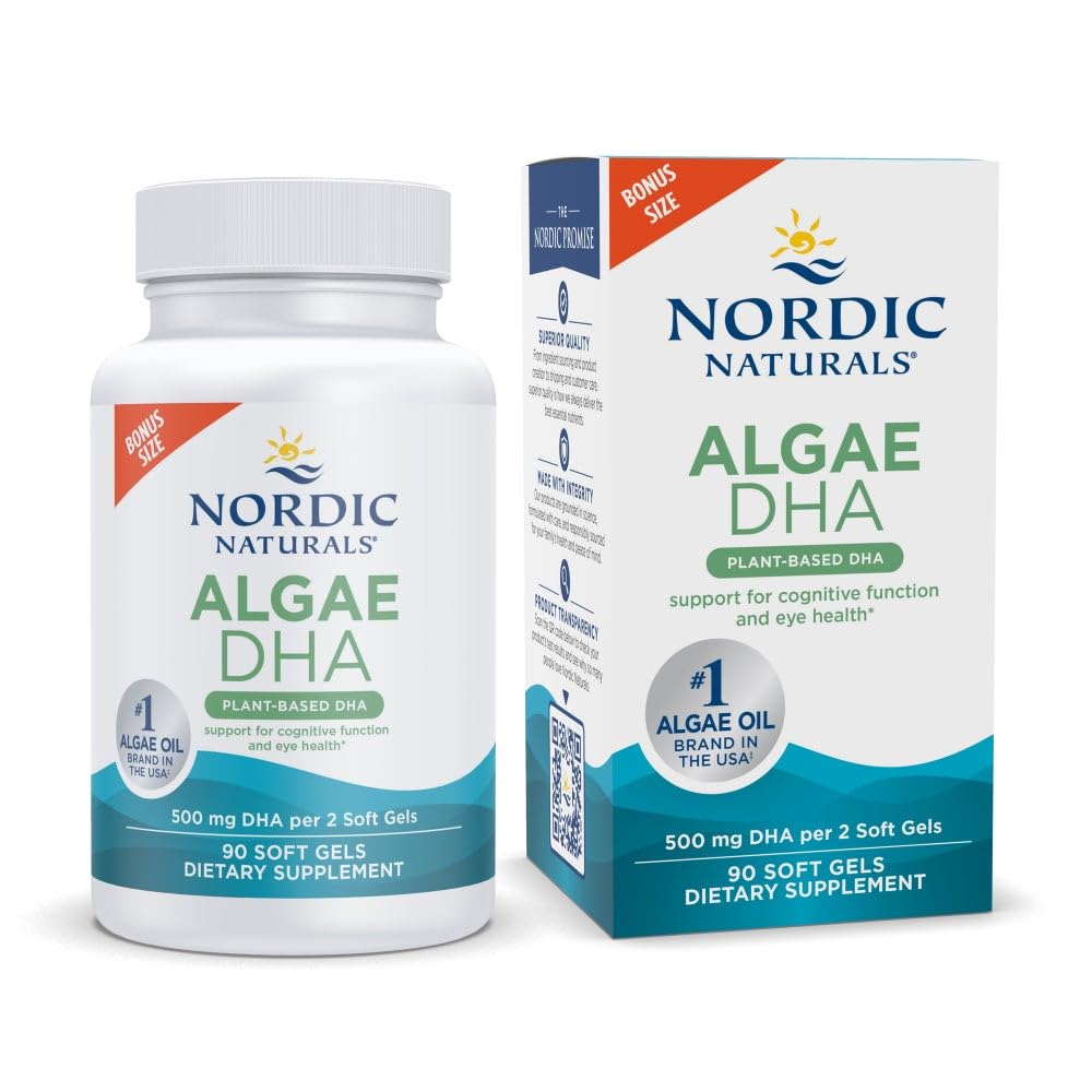 Nordic Naturals Algae DHA - 90 Soft Gels - 500 mg Omega-3 DHA - sertifikalı Vegan Algae Oil - Plant-Based DHA - Beyin, Eye & Nervous System Support - Non-GMO - 45 Hizmetler