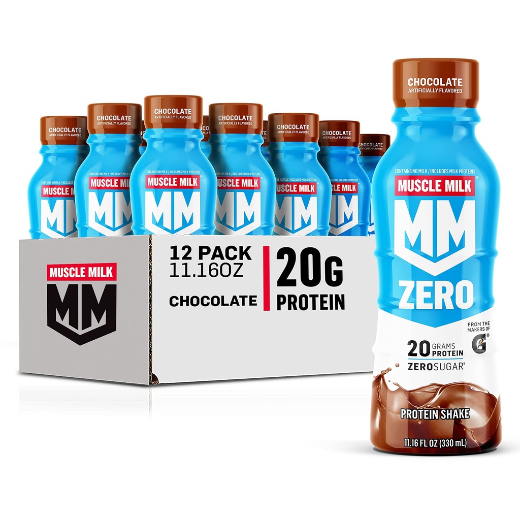 Muscle Milk Zero protein Shake, Chocolate,20g protein, Zero Sugar, 100 Calories, Kalsiyum, Vitaminler A, C & D, 4g Fiber, Enerjilendirme Snack, Workout Recovery, Ambalaj Vary,11.16 Fl Oz (Pazar 12)