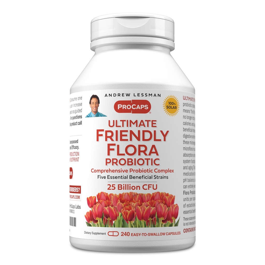 ANDREW LESSMAN Ultimate Friendly Flora Probiyotik 240 Capsules - 25 Milyar CFU, Beş Probiyotik Strains, Güçlü Immune ve Digestive Support. Kadınlar veya Erkekler için Probiyotikler