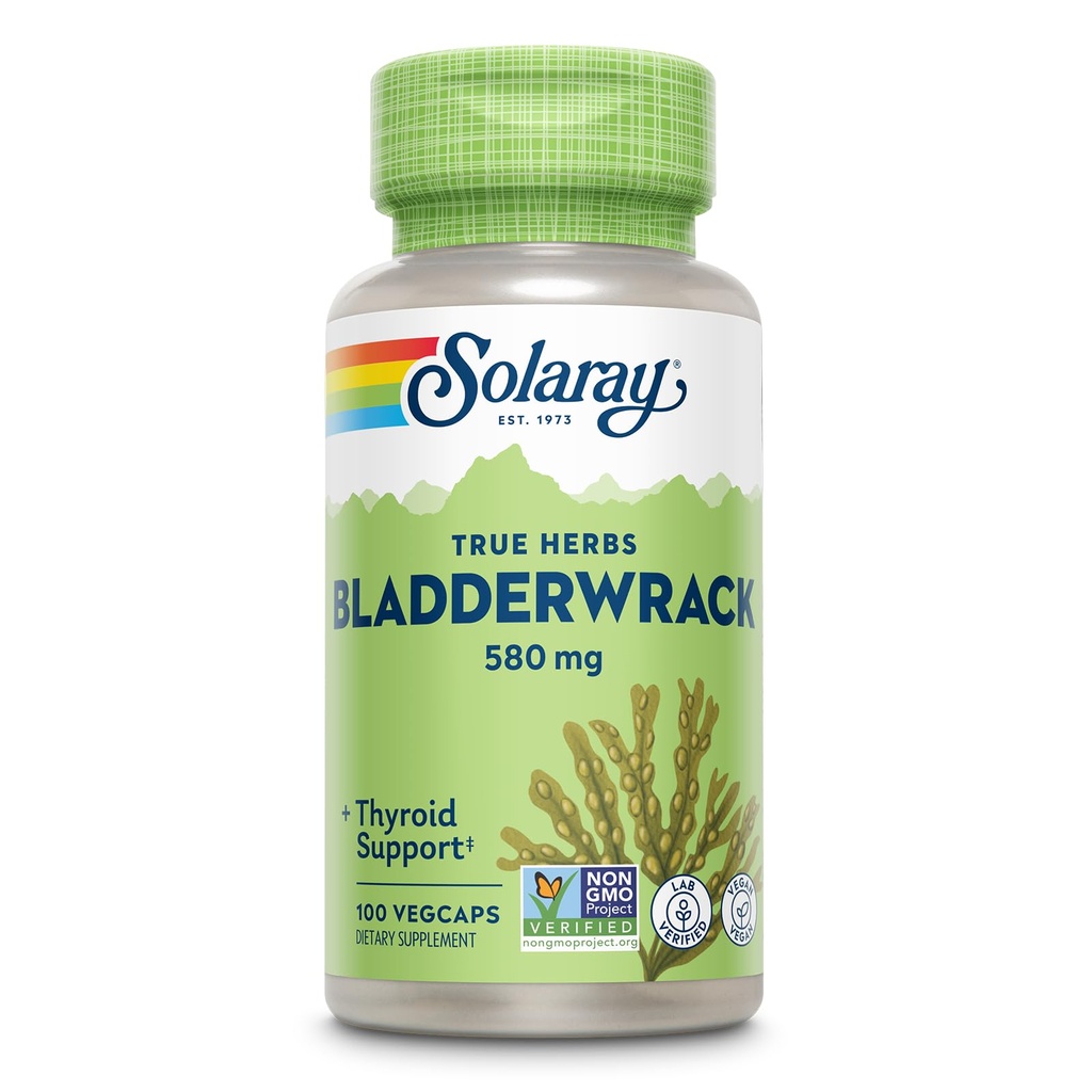 SOLARAY Bladderwrack Capsules 580 mg - Nutrient-Packed Seaweed Supplement, High in Iodine - Balanced Herbal Support - Vegan, Non-GMO, 60-Day Garanti, Lab Onaylandı - 100 Hizmet, 100 VegCaps