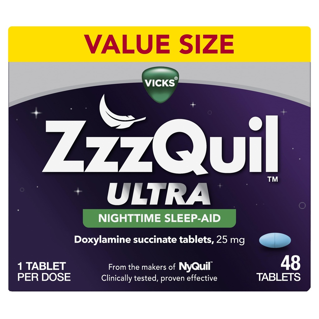 ZzzQuil ULTRA, Sleep Aid, Doxylamine Succinate 25mg, Yetişkinler için Uyku Aids, Nighttime Sleep Aid, 48 Tablets