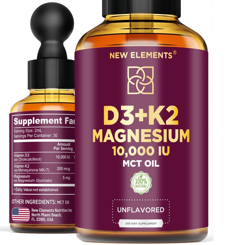 K2 & Magnezyum Glycinate ile Sıvı D vitamini | Vitamin D Drops 10.000 IU | Vitamin K2 200 Ck7 | Vitamin D3 + K2 Erkekler ve Kadınlar için Tamam | Yüksek Aborpsiyon | MCT Oil | Gluten Free | Non-GMO
