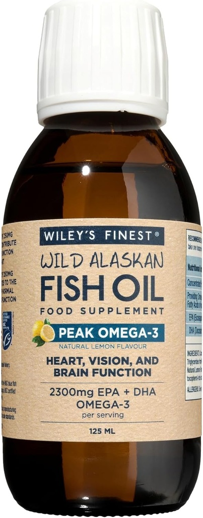 Wiley's Finest Peak Omega-3 Liquid 2150mg EPA + DHA Omega-3 Natural Wild Alaskan Fish Oil Food Supplement 25 Services