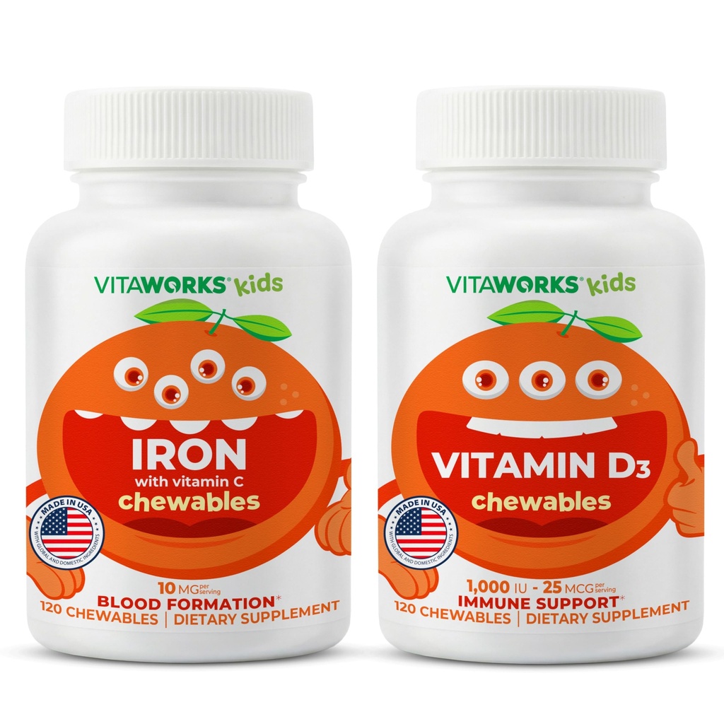 Çocuklar Demir 10 mg + Vitamin C Chewables + Vitamin D3 1000 İ Chewables Sche