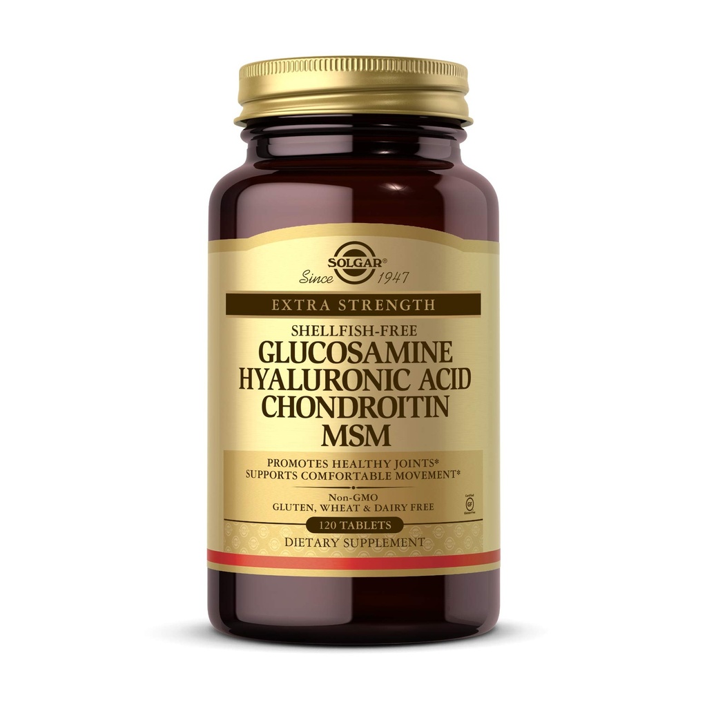Solgar Glucosamine Hyaluronic Acid Chondroitin MSM, 120 Tablet - Sağlıklı Ortaklar - Destekler Hareket ve Flexability - Ekstra Güçlü, Shellfish Free - Non-GMO, Gluten Free - 40 Hizmetler