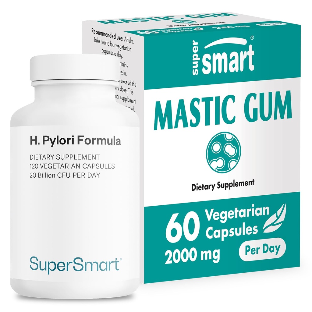 Supersmart - H. Pylori Formula Sche (Complete Action) - Probiyotik L. Reuteri w/Mastic Gum | Non-GMO & Gluten Free - 60x2 & 120 Vegetarian Capsules