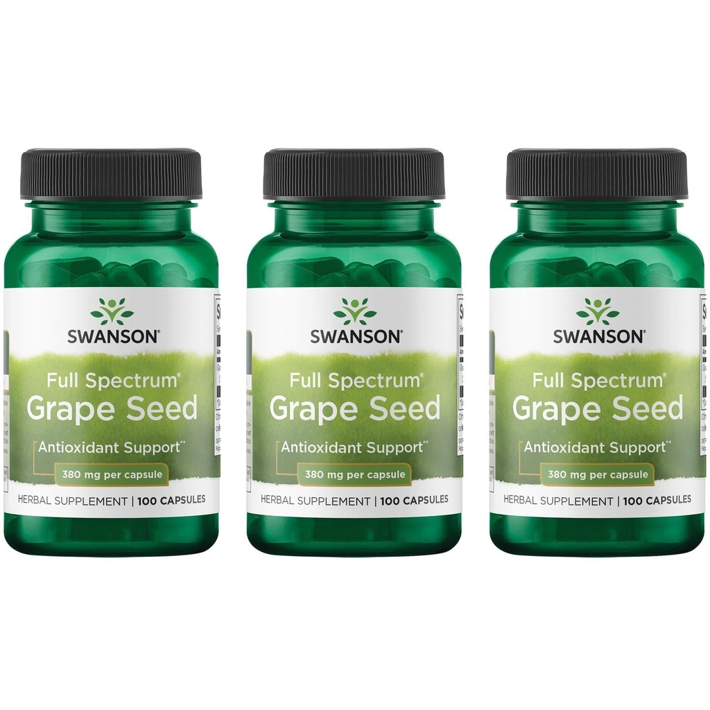 Swanson Grape Tohum Kalp Antioksi Ücretsiz Radikaller Sağlıklı Kan Basıncı Desteği Polyols O, Herbal Supplement 380 mg 100 Capsules (3 Pack)