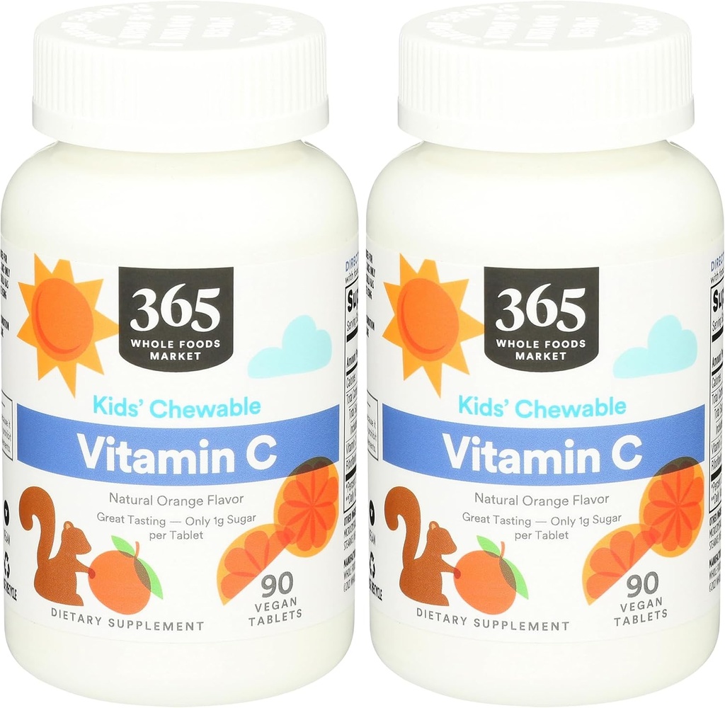 365 by Whole Foods Market, Kids Essentials Chewable Vitamin C, 90 Count (Pack of 2)