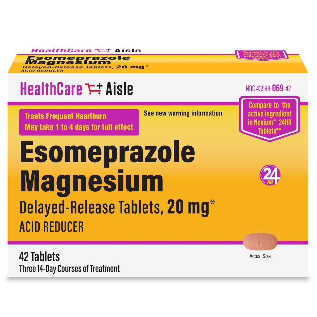 SağlıkCareAisle Esomeprazole Magnezyum Gecikmiş-Release Tabletleri, 20 mg - 42 Kont - Asit Tespiti, Kalpburn Yardımı Sağlıyor