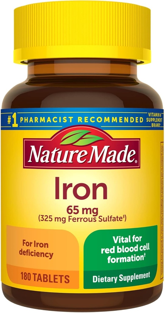 Iron 65 mg (325 mg Ferrous Sulfate) Tabletler- 180 Tabletler.