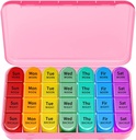 Haftalık Pill Organizer, Büyük Pill Box Case (7-Day / 4-Times-A-Day) ile Balık Yağlarının Plenty of Fish Oils, Vitamins, Morning Noon Night İlaçlar (Pink)