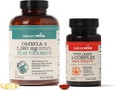 NatureWise 1000 mg Omega 3 600 mg EPA 400 mg DHA with Vitamin E 180ct & Vitamin B Kompleksi for Cellular Energy 60 Softgels[2-Month]