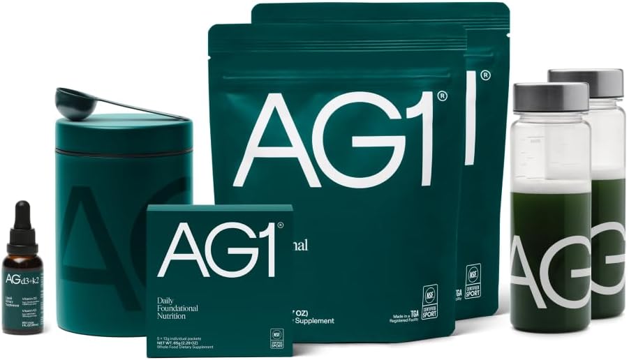 AG1 Greens Powder Supplement | Improve Gut Health | Multivitamin, Probiotic, Gluten Free, Vegan and Keto Friendly | 75 Vitamins (Athletic Greens) - Family Value Kit, Classic Formula