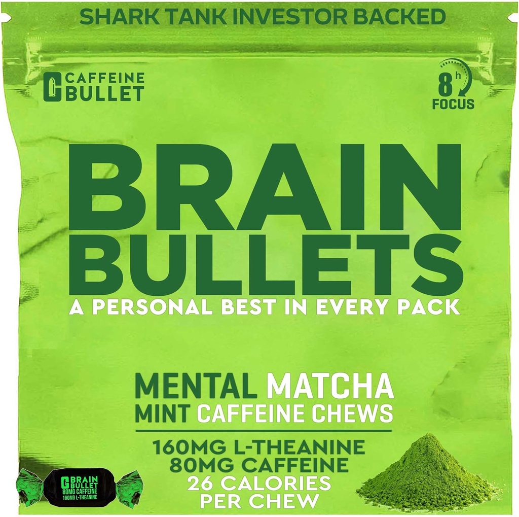 80mg Caffeine & 160mg L-Theanine Focus Enhancing Energy Chews (40 Hizmet) – Nörobilim Geri Döndü Nootropic Stack, mental Acuity & Cognitive Support | Mint Matcha Flavor Brain Bullet