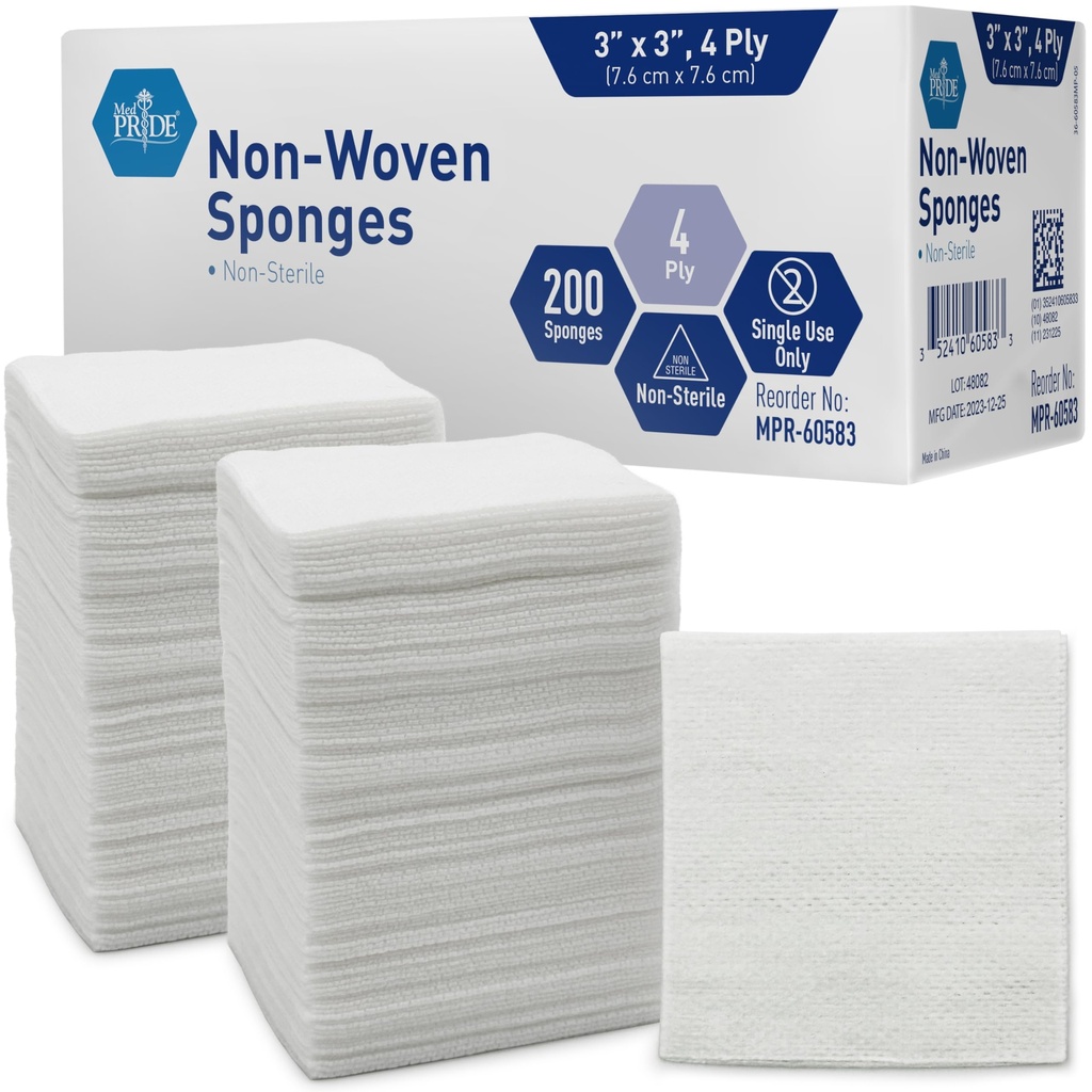 MED PRIDE 3x3, Gauze Pads 200 Pack, Nonsterile, 4 Ply, Nonadherent Me Bandages, Absorbent Yara Bakımı Bıçakları Giymek