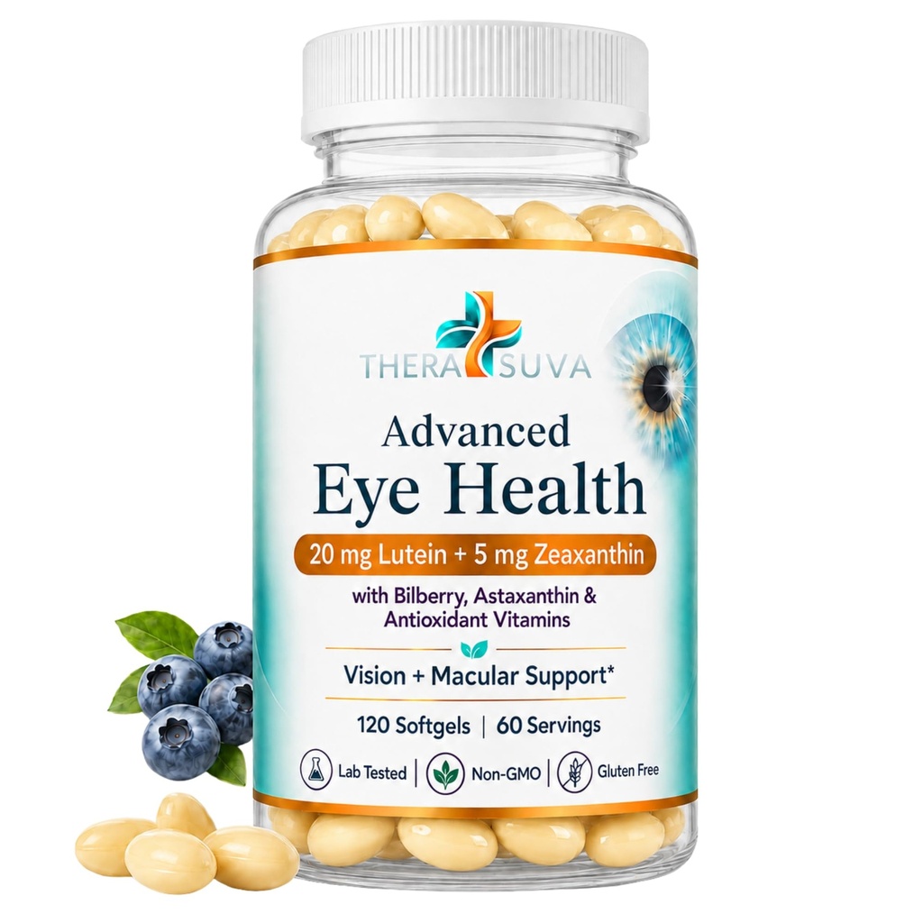 Total Eye Kompleksi - Lutein + Bilberry + Zeaxanthin + Citrus Bioflavonoyaklar - Sağlıklı Gözler için Ultra Görme Desteği Tamam 120 Yumuşakgels, 60 Gün Supplygels