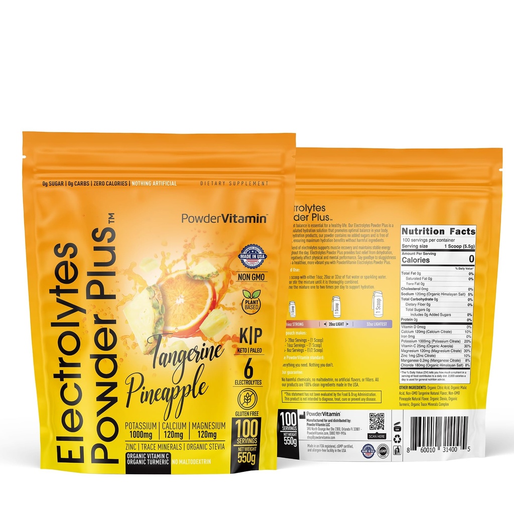 TozVitamin Electrolytes Toz Plus (100 Hizmet) Tangerine Pineapple Electrolyte Toz Zero Calorie Keto,0Sugar, No Maltodextrin,1000 mg P,120 mgba,120 mg, Hydration Toz,120 mg