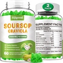 2 Pack Soursop Graviola Gummies - Organik Soursop Leaves & Fruit Extract - Digestive Aid, Immune Support & Antioxy Properties - 120 Apple Flavored Gummies