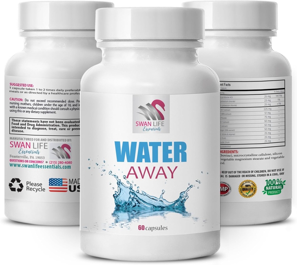 Doğal Kompleksi - WATER AWAY - Doğal diuretic, Herbal diuretic, Su takviyesi, Akışlar dengesi, Herbal karışımı, Diuretic desteği Herbal bakiye desteği, Su yönetimi 1Bot 60Caps