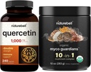 NatureBell Quercetin 1000 mg Per Service & 10 in 1 Mushroom Toz, 10oz Sche | Ultra Strength Quercetin Supplement | Immune ATM & Brain Health Support
