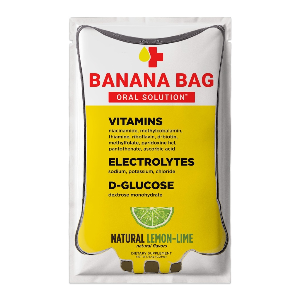 Banana Bag Oral Çözüm Paketleri - Doğal Limon Lime 15pk | Elektrolitlerin Yenilenmesi, Günlük Hydration ve Enerji için B-Complex.