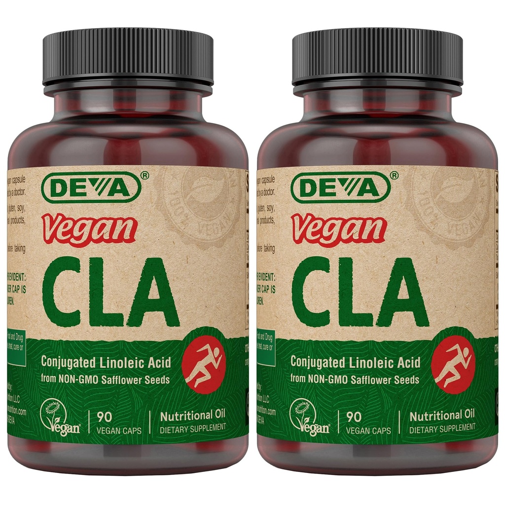 DEVA Vegan CLA 2-Pack – Conjugated Linoleic Acid from Non-GMO Safflower Oil, 90 Vegan Caps Ea