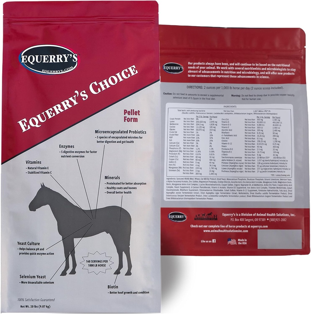 Equerry'nin Seçim At Pellets - Tamam Beslenme Supplement | Digestive Enzymes | Chelated Vitaminler ve Mineraller | At Supplements | 20 lb