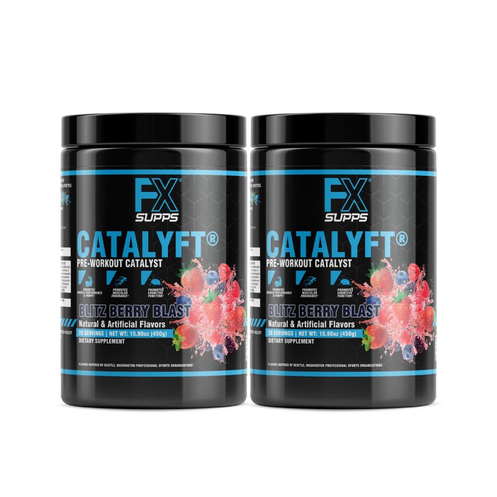 FXSUPPS Catalyft Pre-Workout Toz İçecek Erkekler ve Kadınlar için Blitz Berry Blast Mix with Kretine, Caffeine & Beta-Alanine | Enerji pompası için En İyi, Kas Mix & Focus, 40 Hizmetler (2-Pack)