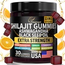 Shilajit Gummies, Shilajit Pure Himalaya Gummies with Ashwagandha, Black Seed Oil, Sugar Free Shilajit Gummies for Men & Women, 30 Count, Orange Flavor