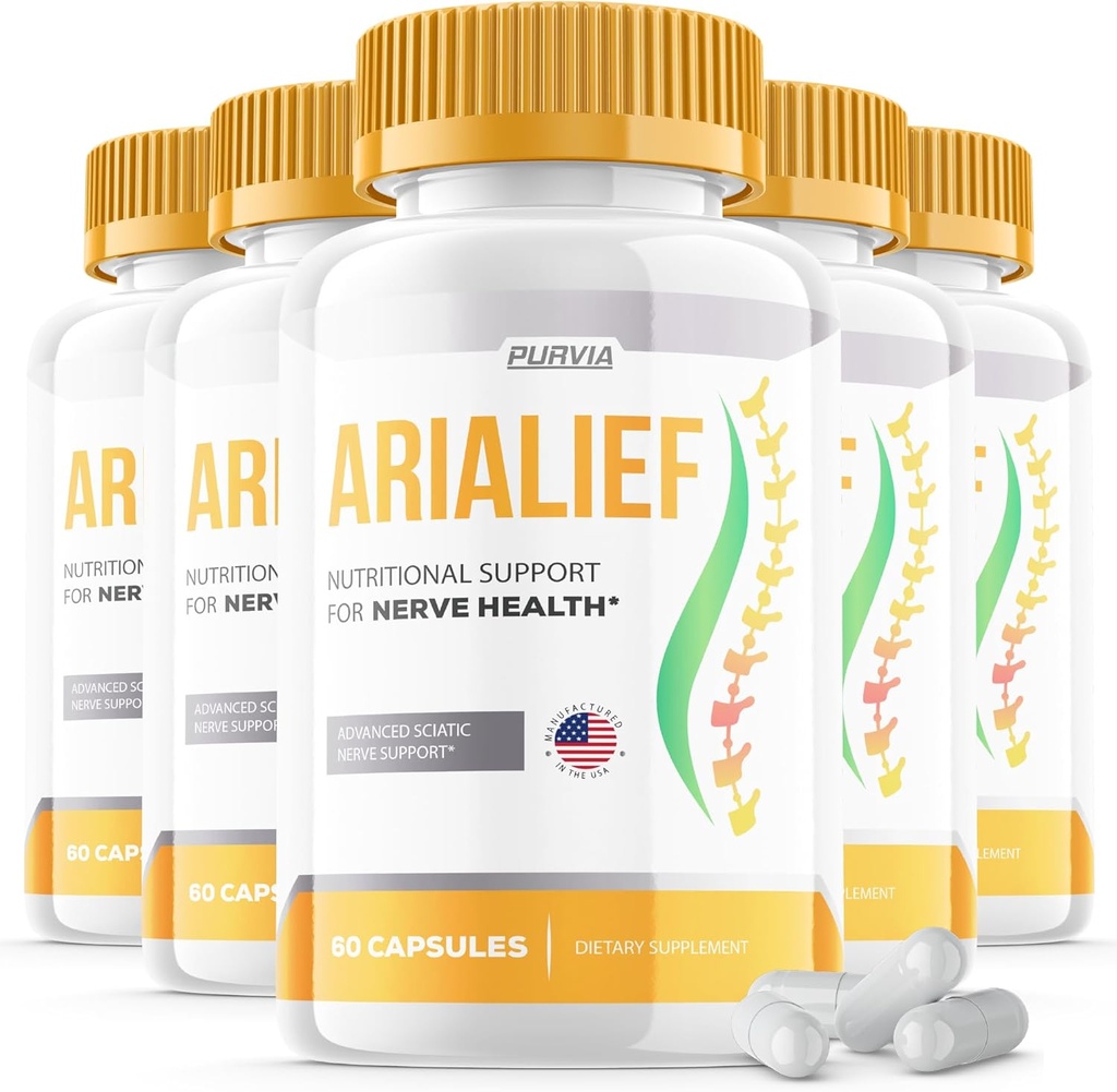 (5 Pack) Arialief Capsules Sciatica - Resmi Formula - Arialief Vitamin Tamam Gelişmiş Güçlü Formula, Arialief Capsules Beslenme Desteği maksimum Güçlü Genel Wellness (300 Capsules)