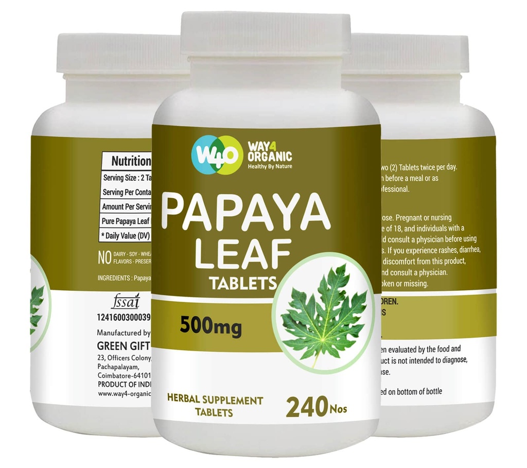 Papaya Leaf Extract Capsules (Tablets) - 500 mg 240 Pills, Destekler Plalet Immunity & Digestion - 60 Days Supply Supply
