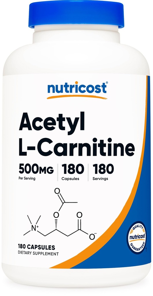 Nutricost Acetyl L-Carnitine (ALCAR) 500 mg, 180 Capsules, 180 Hizmet - Non-GMO ve Gluten Free, 1 Capsule per Service
