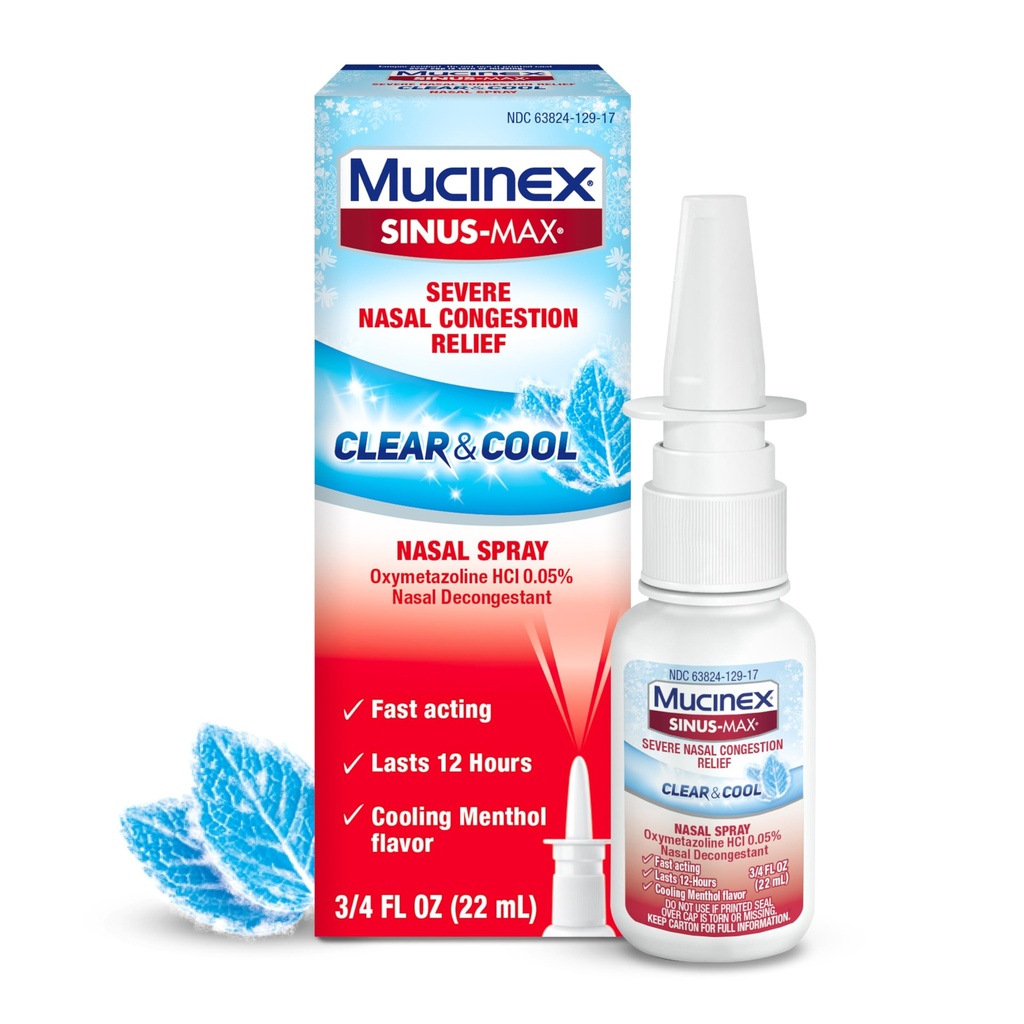 Mucinex Sinus-Max Nasal Mix Decongestant, 12 Saat Sinus Yardımı için Kombine Olmayan İlaçlar, Nasal Decongestion, Soğutma Menthol, 0.75 Fl Ozus