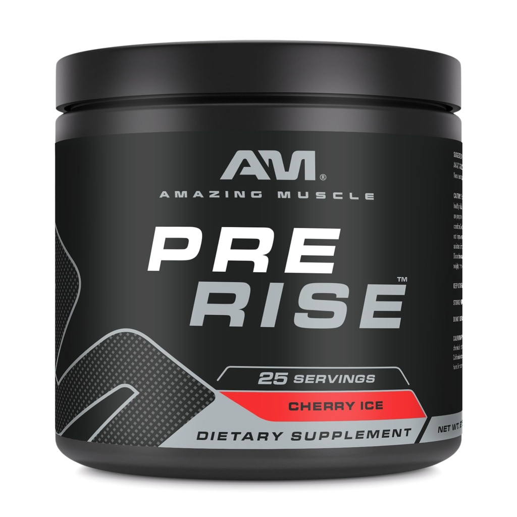 Amazing Muscle Pre Rise | Pre-Workout Toz Supplement with Caffeine & Beta-Alanine for Men & Women | 25 Servisler (25 Hizmet, Cherry Ice)