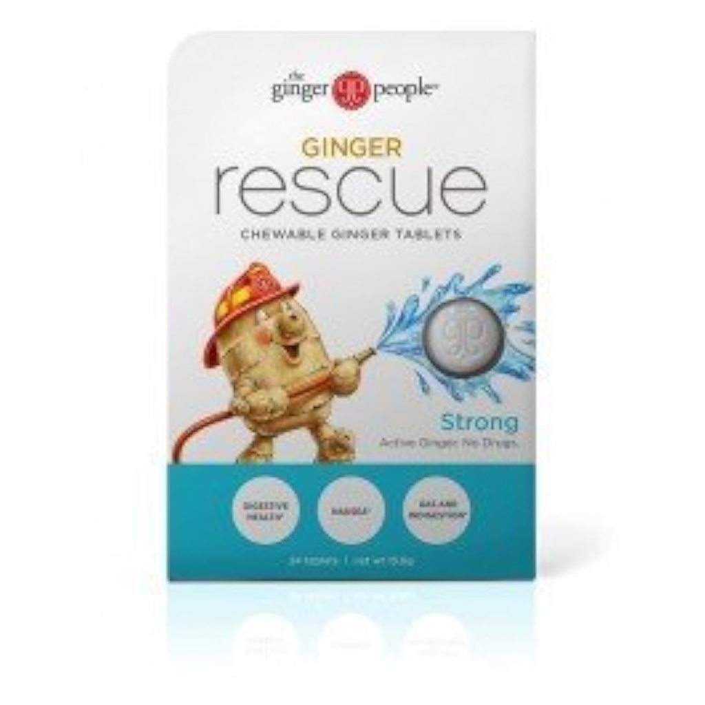 Ginger People Ginger Rescue® Chewable Tabletler İlaç Ücretsiz Digestive Health, 5.5 oz Chewable Tabletler, Güçlü Ginger Flavor, 0,55 Oz, 10 Kont Cad Count Cad