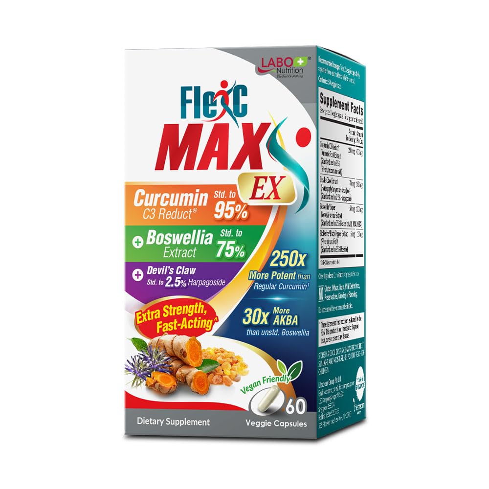 LABO Beslenme FlexC MAX EX ile Turmeric Curcumin C3 Reduct% Tetrahidrcurcuminoids, Bioperine, Boswellia Extract & Devil's Claw, Etkili Antioxidation, Joint & Body Discomfort Relief