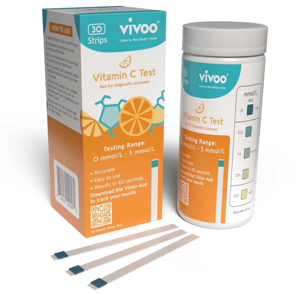 PHo Test Strip - Vitamin C durumunu evde takip edin! Doğru Seviyeler için 40İkinci Test, Beslenmenizi Desteklemek için Güçlendirmek - 30 Strips