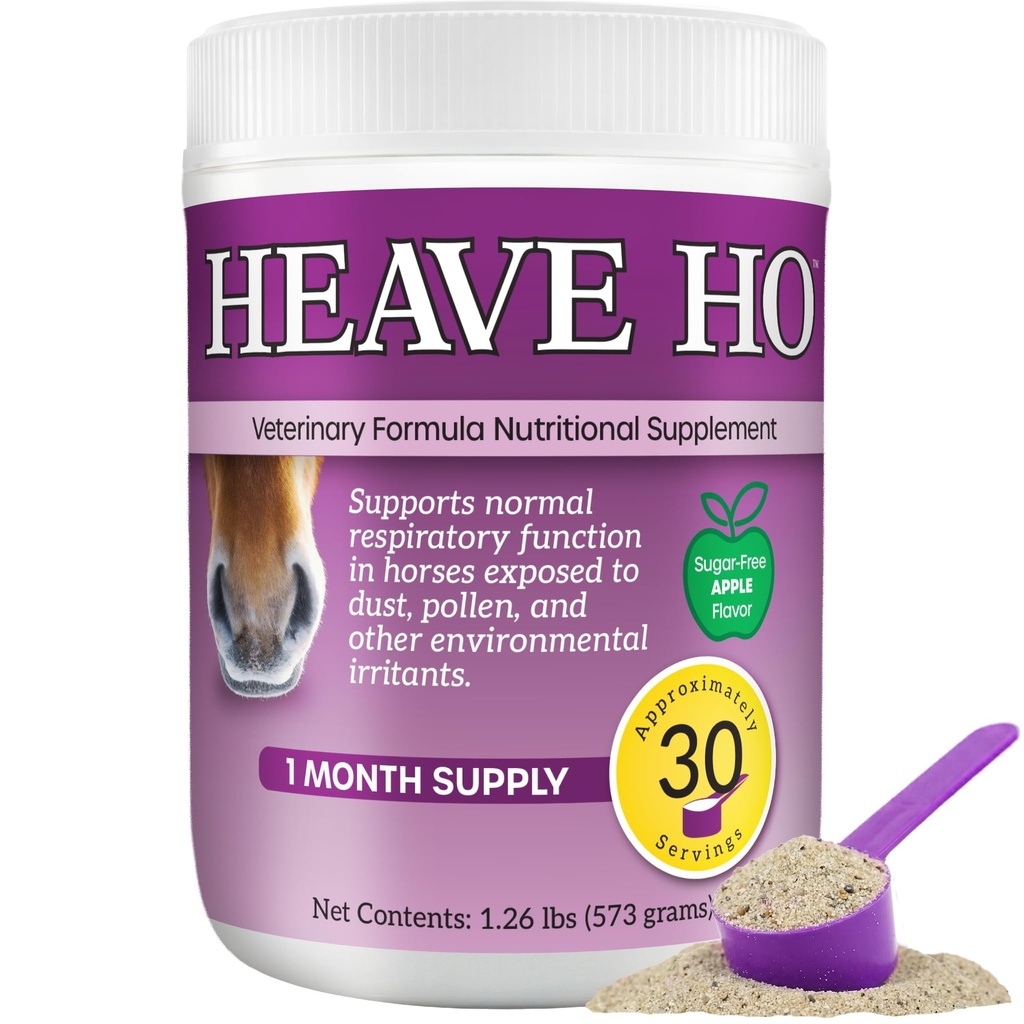 HEAVE HO Equine Respiratory Support Supplement for Horses, Supports Normal Lung & Immune Function, Sugar Free Apple Flavor, 30 Servings