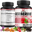 Berberine HCl, 150 Capsules - Plus Ceylon Cinnamon, Turmeric, Süt Butle, Artichoke, Black Pepper, Berberine HCI Root Supplements Pills - Immune System