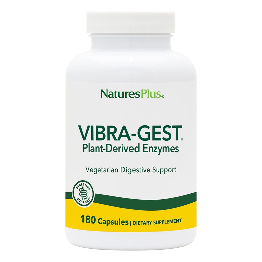 Natures Plus Vibra-Gest - 180 Capsules - Vegetarian Digestive Support Supplement with Probiyotiks, Live Fruit & Sebze Enzymes - Natural Live Cultures - 180 Hizmetler