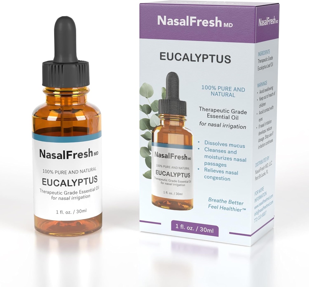 NASALFRESH MD - Eucalyptus Essential Oil - Nasal Irrigation - Congestion Relief - Nasal Yıkama Katkısı - High Grade Essential Oil - Temizler & Moisturizes Nasal Passages - 1oz