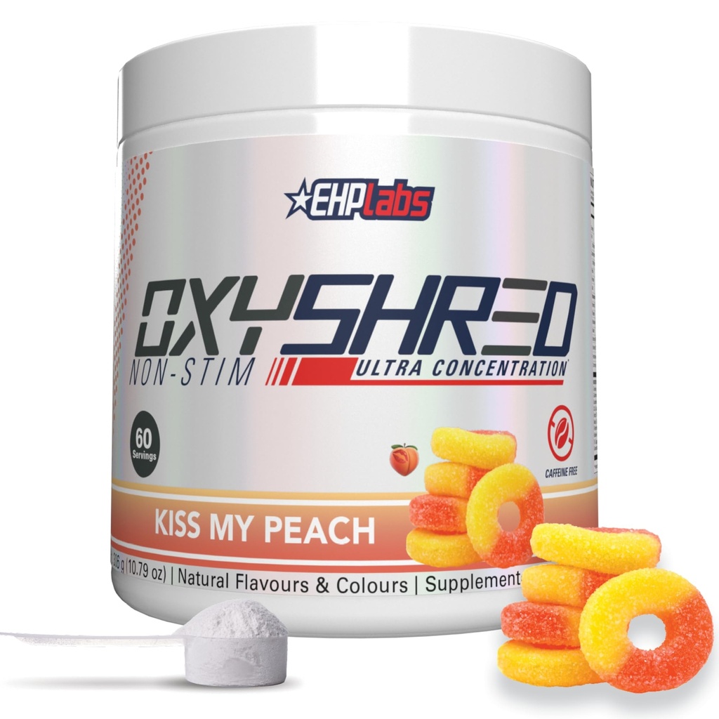 EHP Laboratuvarları OxyShred Non Stimulant Pre Workout Toz - Stim Free Pre Workout, Caffeine Free Preworkout for Men & Women with L Glutamine & Acetyl L Carnitine - Peach, 60 Hizmetler