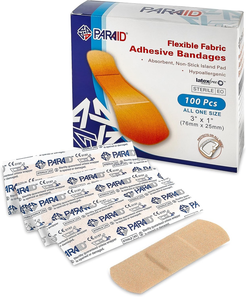 Flexible Fabric Bandages - Flex Fabric Adhesive Bandages Finger-Tip Bandages Knuckles and Thumb Bandages for Finger Care and to Protect Wounds from Infection - (100 Count Box)