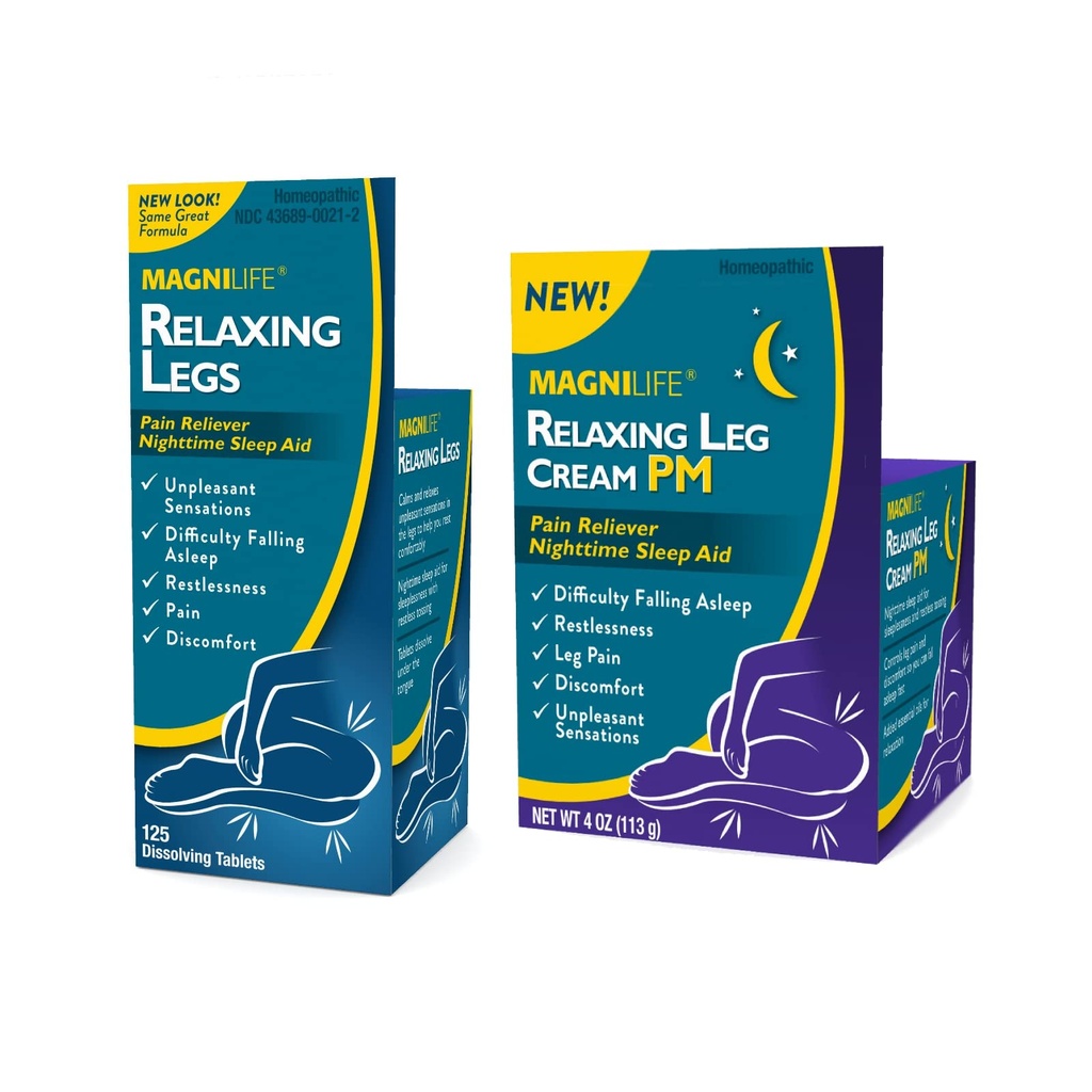 MagniLife Relaxing Legs 125 Count Quick Dissolve Tabletleri Rahatlaştırıyor Leg Cream PM 4oz Jar Restless Legs
